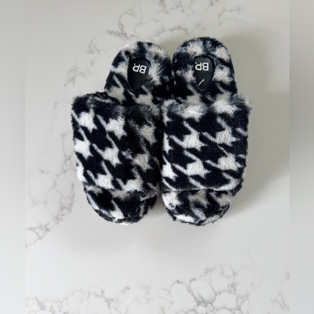 BP Black and White Fuzzy Slippers